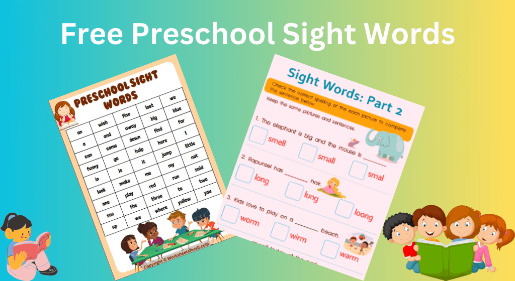 Free Preschool Sight Words kindergarten sight words list printable free