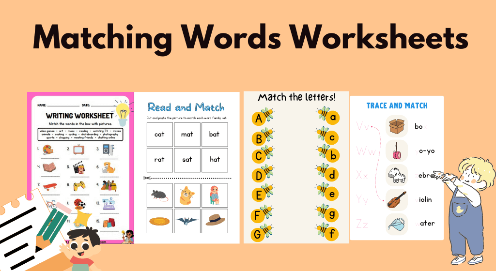 Matching Words Worksheet matching worksheet kindergarten